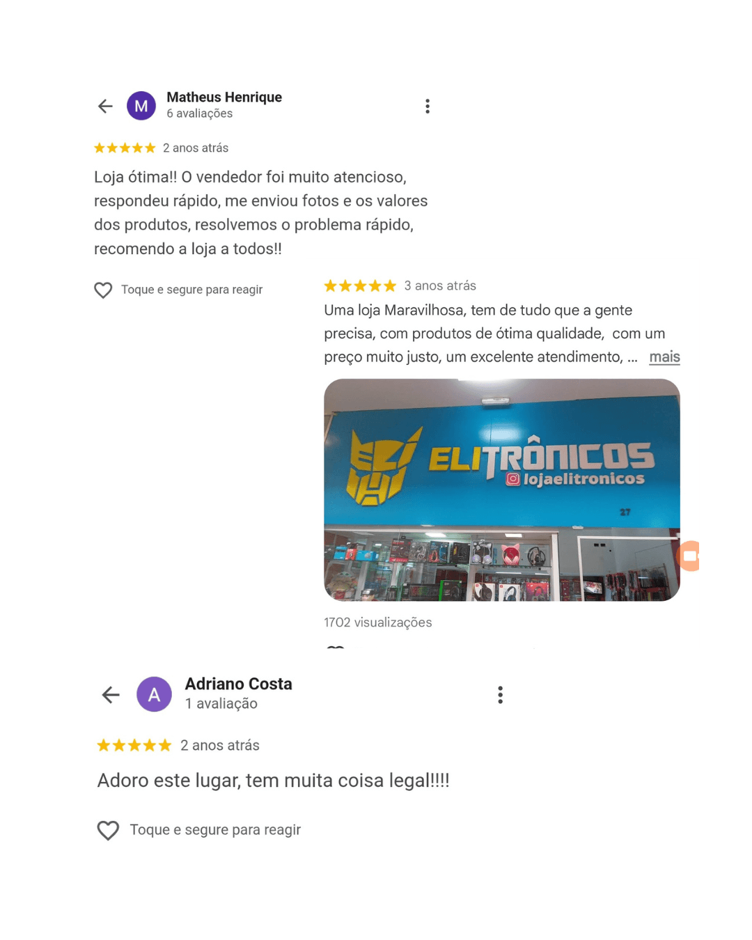 Print de comentários de clientes.